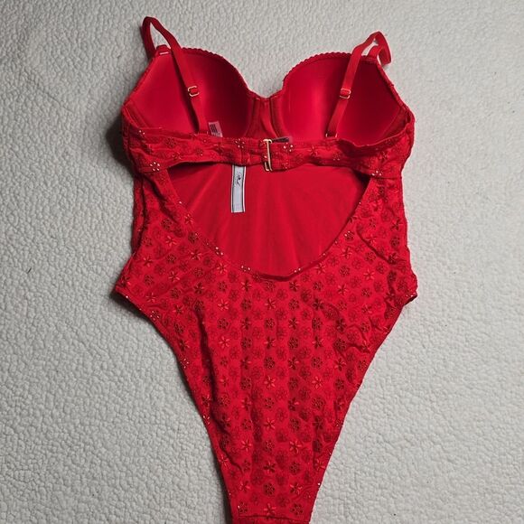 1308 NWT PINK by Frankies Bikinis Nova Eyelet One-Piece Swimsuit Sz XL - Picture 5 of 7